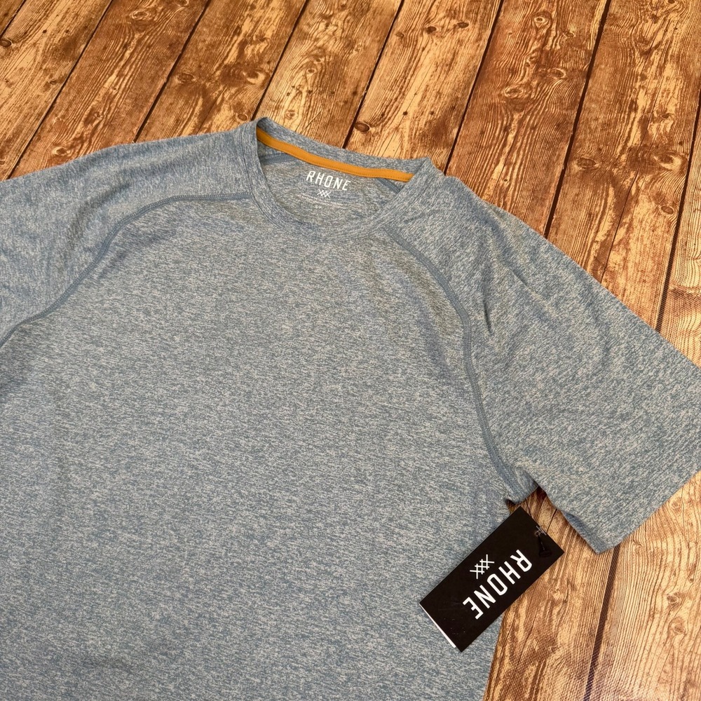 Rhone Atmosphere Tee T-Shirt Mens Small Blue Stone White Performance Heathered